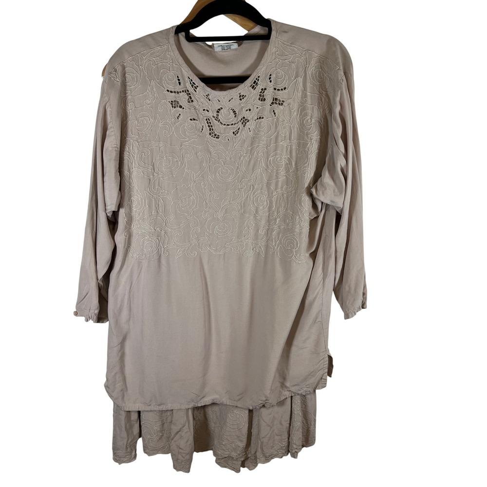Surya Womens Embroidered Eyelet Rayon Tunic Top Mauve 3/4 Sleeve & Skirt Sz M/L